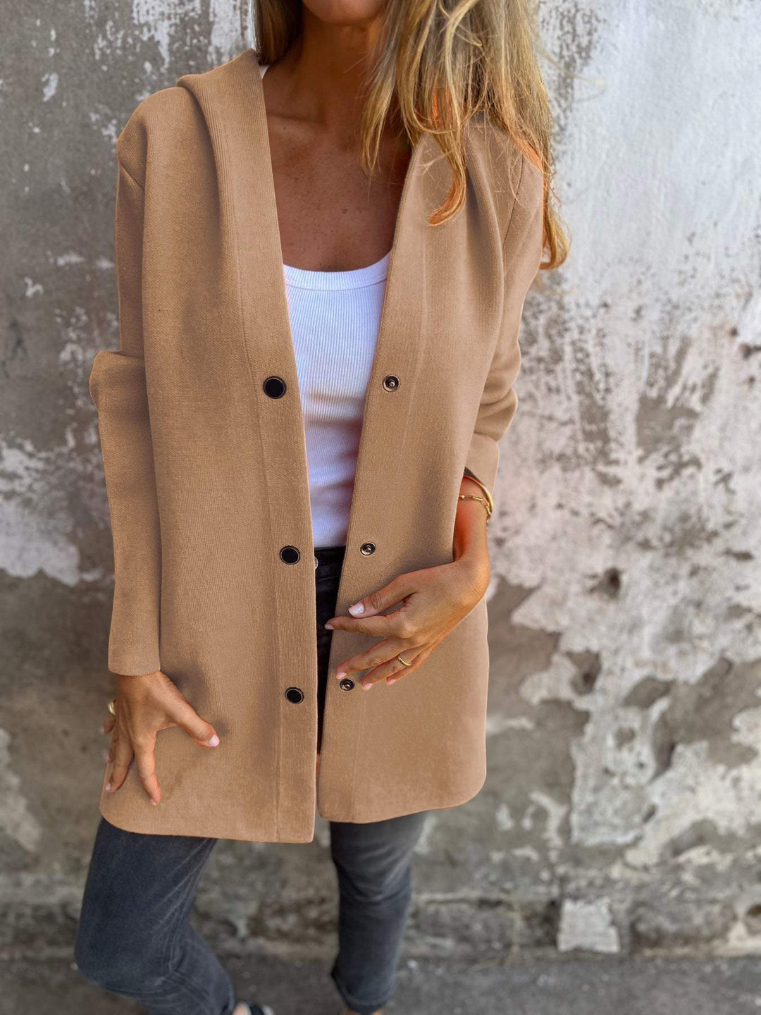 Arianna – Button-detailed Hooded Cardigan