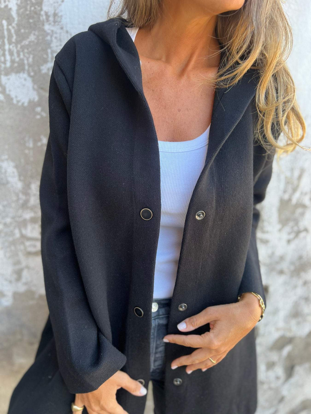 Arianna – Button-detailed Hooded Cardigan