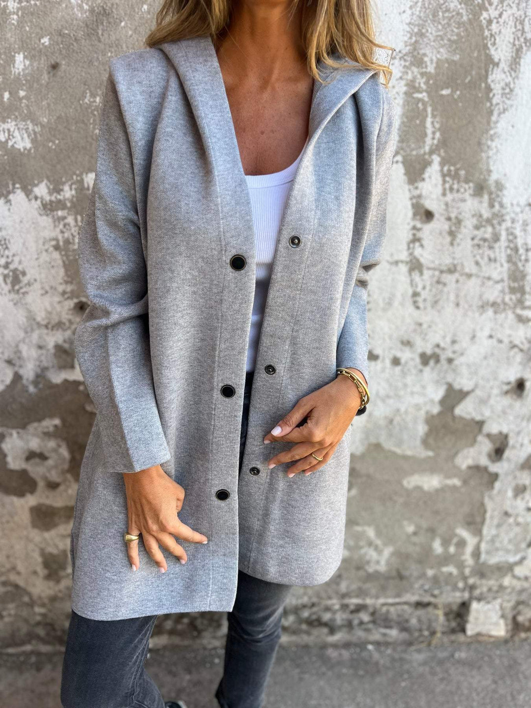 Arianna – Button-detailed Hooded Cardigan