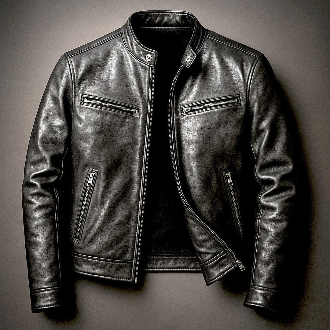 Men's Zip-Up Biker Jacket with Stand Collar - Emmett - Black