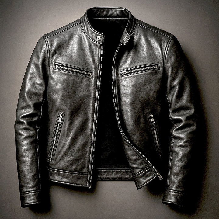 Men's Zip-Up Biker Jacket with Stand Collar - Emmett - Black