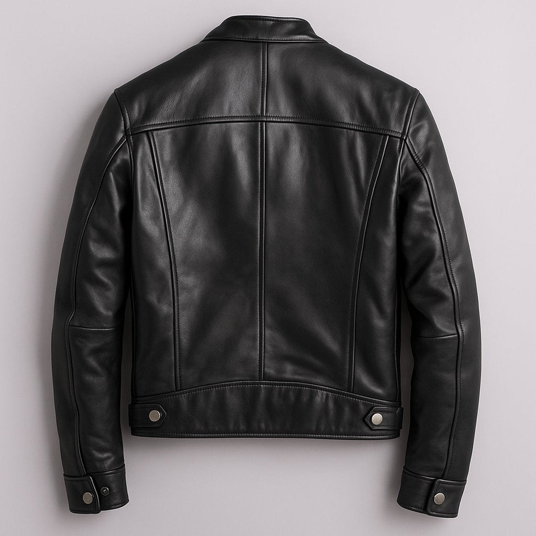 Men's Zip-Up Biker Jacket with Stand Collar - Emmett - Black