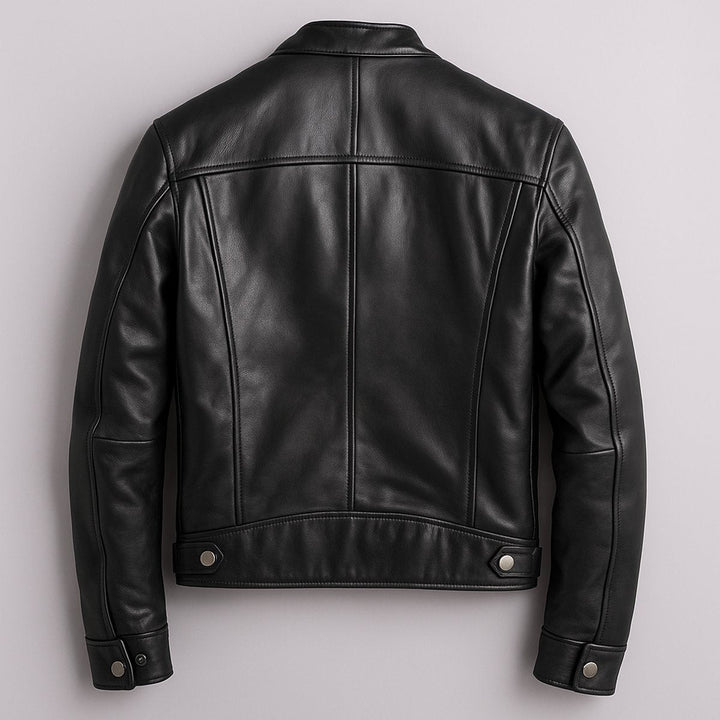 Men's Zip-Up Biker Jacket with Stand Collar - Emmett - Black