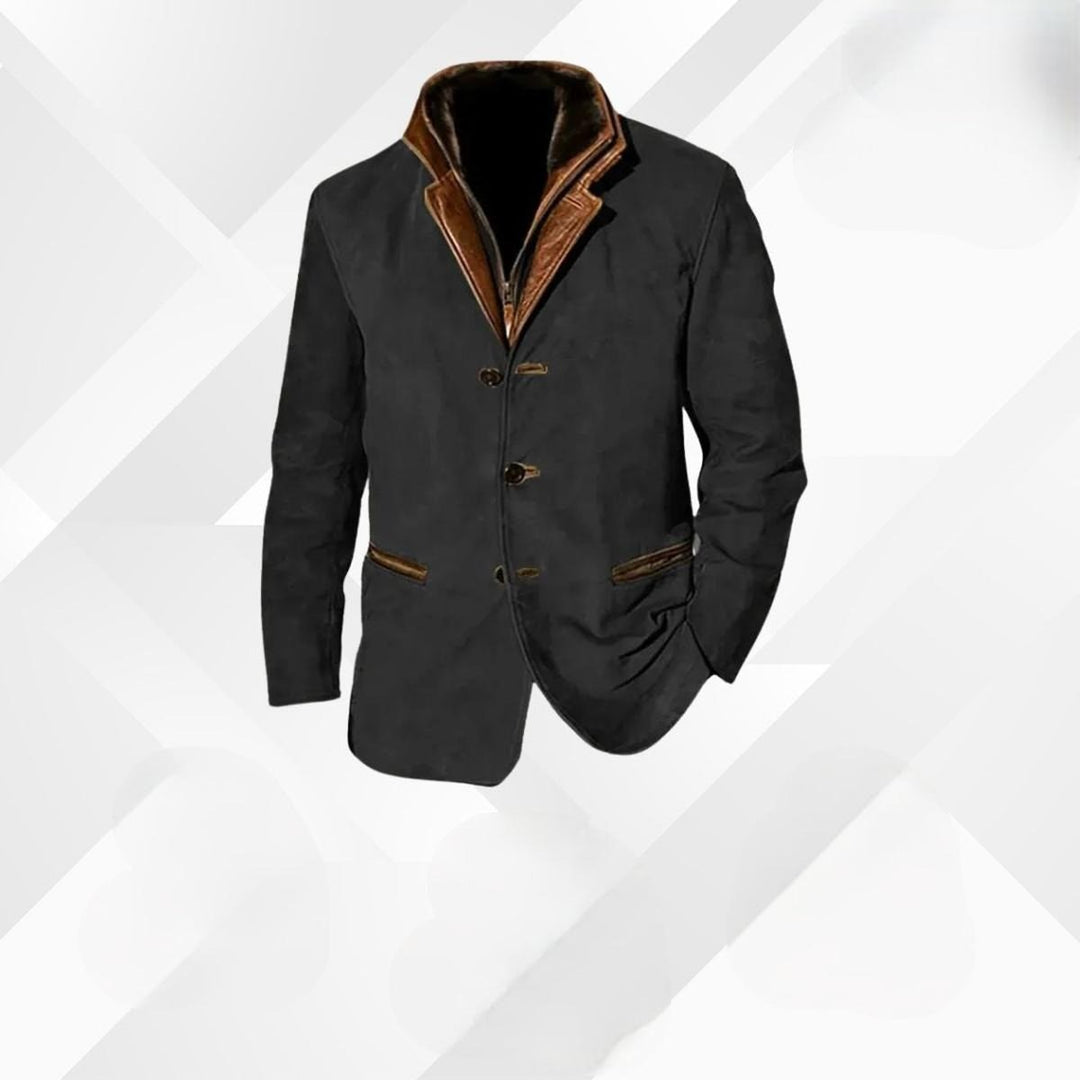 Men's Button Front Jacket with Layered Collar - Jasper - Black
