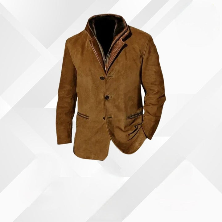 Men's Button Front Jacket with Layered Collar - Jasper - Brown