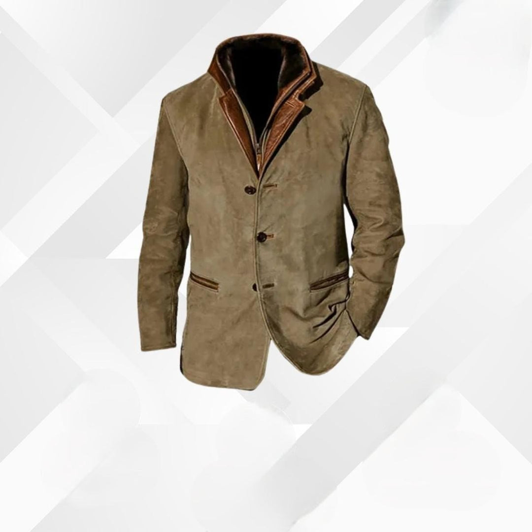 Men's Button Front Jacket with Layered Collar - Jasper - Khaki