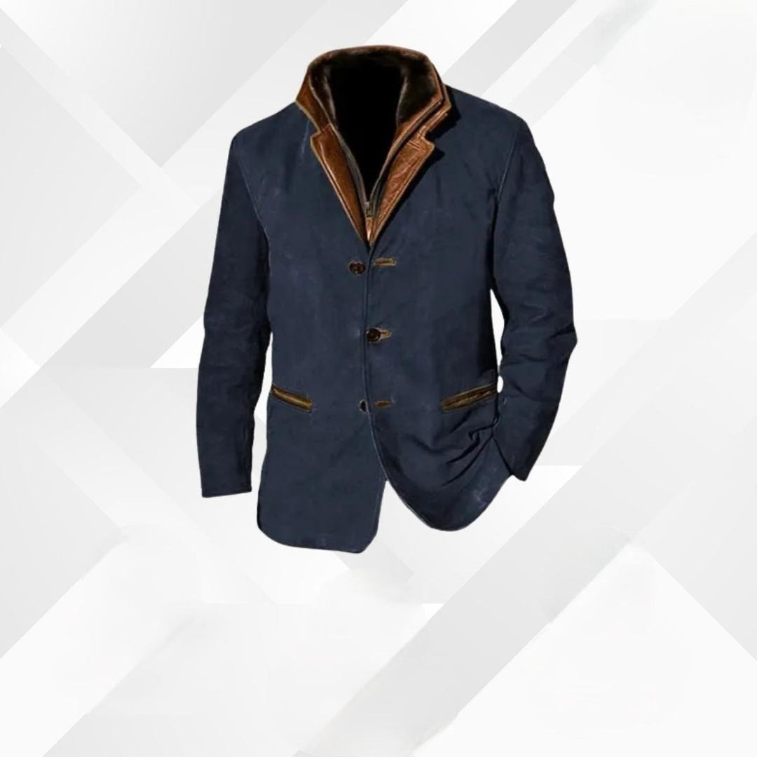 Men's Button Front Jacket with Layered Collar - Jasper - Navy