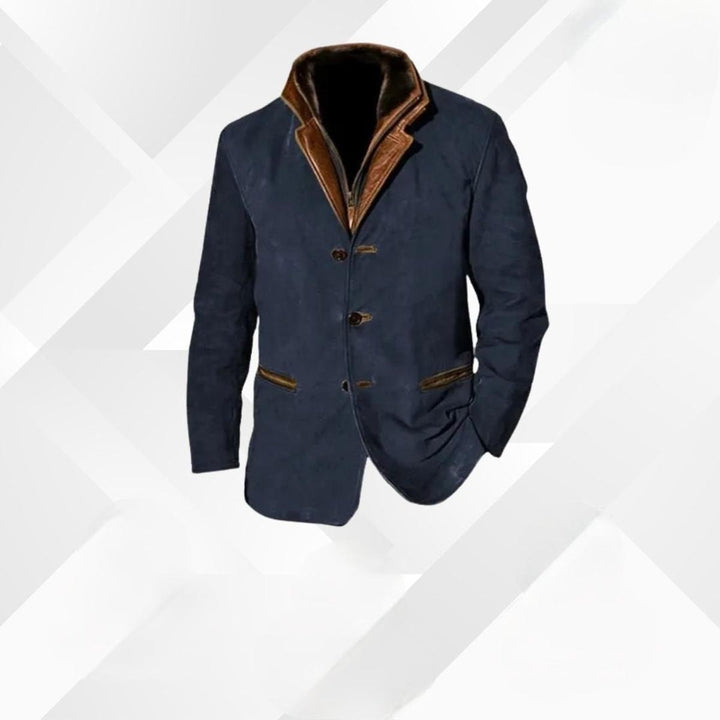 Men's Button Front Jacket with Layered Collar - Jasper - Navy