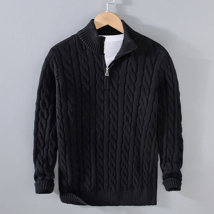 Men's Cable Knit Half Zip Sweater - Rowan - Black