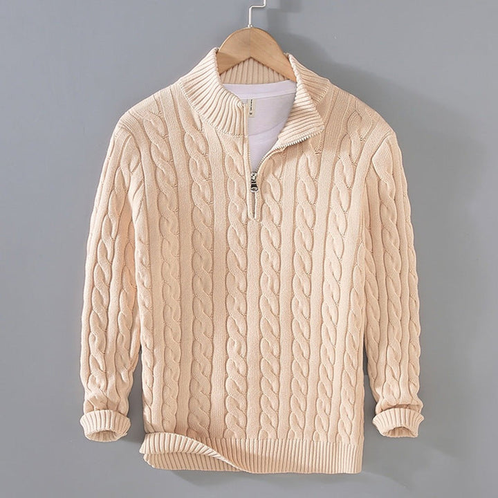 Men's Cable Knit Half Zip Sweater - Rowan - Cream
