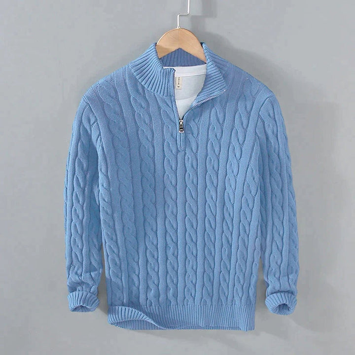 Men's Cable Knit Half Zip Sweater - Rowan - Sky Blue