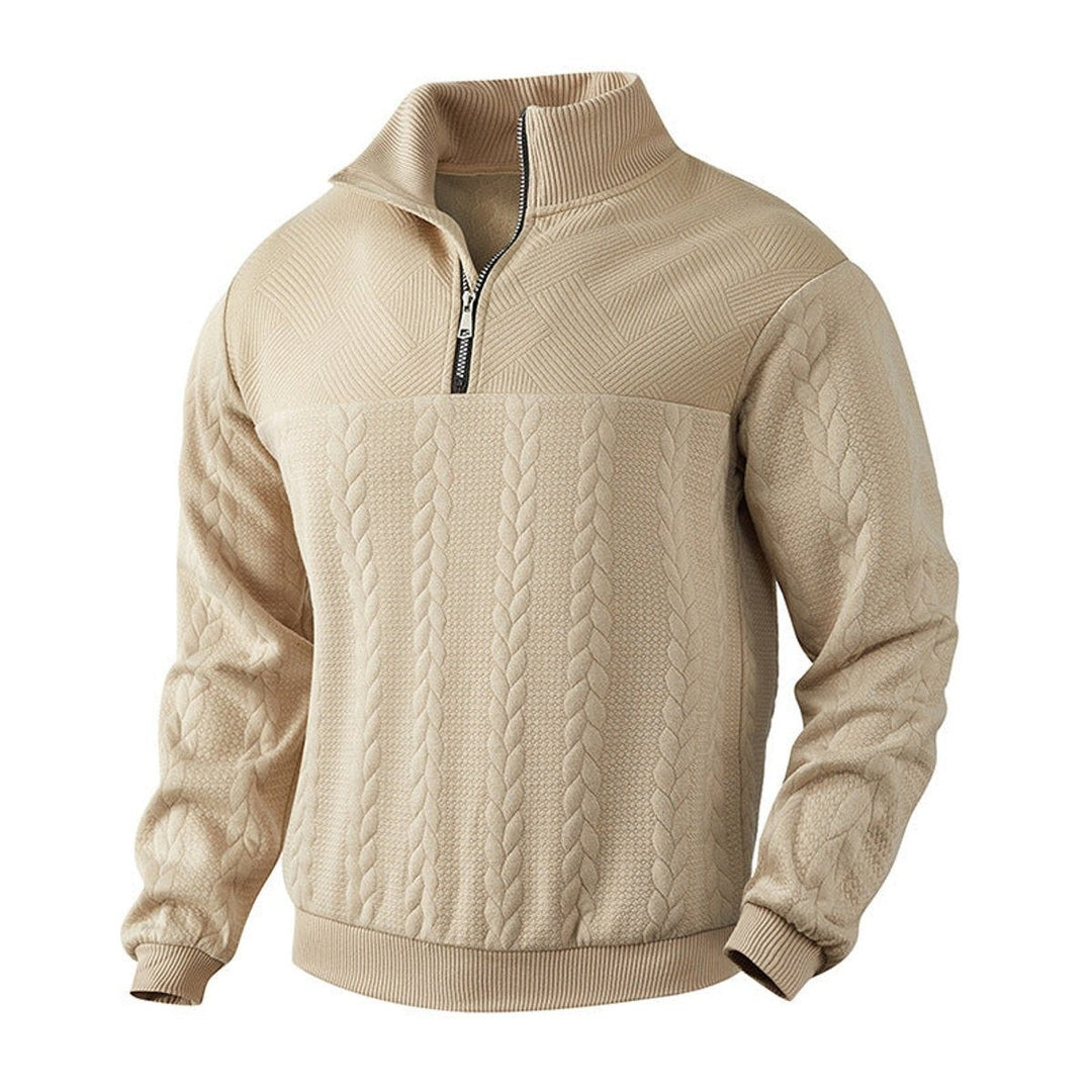 Men's Cable Knit Quarter Zip Sweater - Milo - Beige