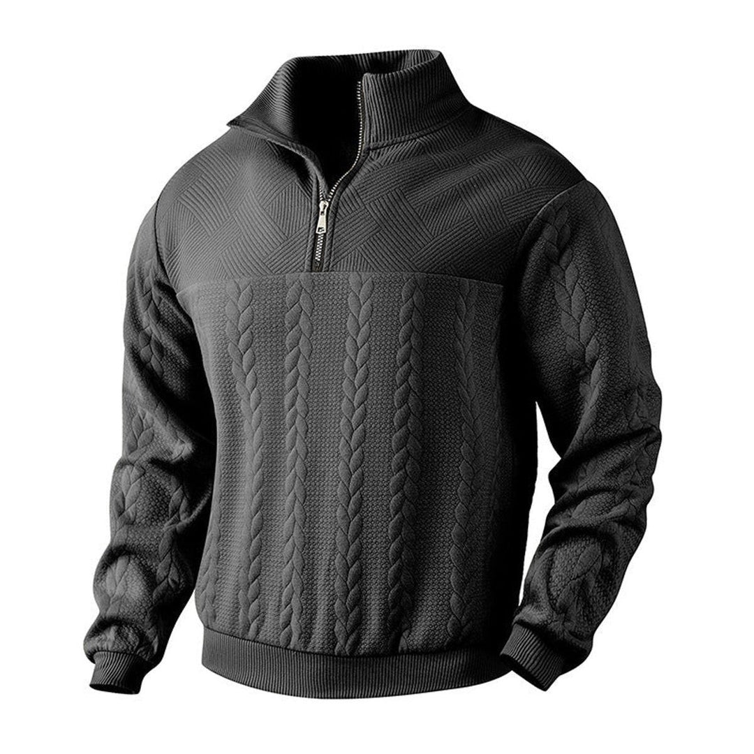 Men's Cable Knit Quarter Zip Sweater - Milo - Black