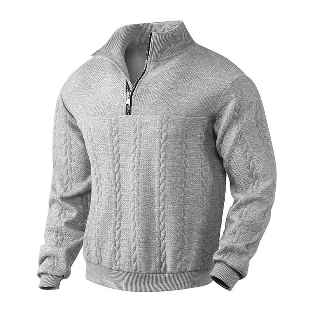 Men's Cable Knit Quarter Zip Sweater - Milo - Heather Gray