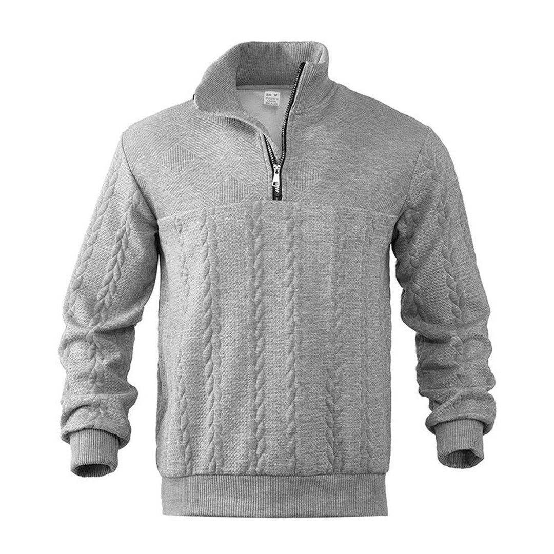 Men's Cable Knit Quarter Zip Sweater - Milo - Heather Gray
