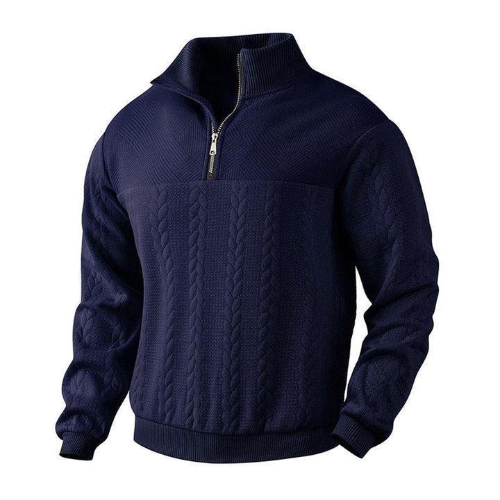Men's Cable Knit Quarter Zip Sweater - Milo - Navy