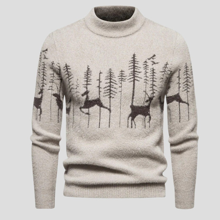 Men's Christmas Sweater with Reindeer Forest - Oscar - Beige