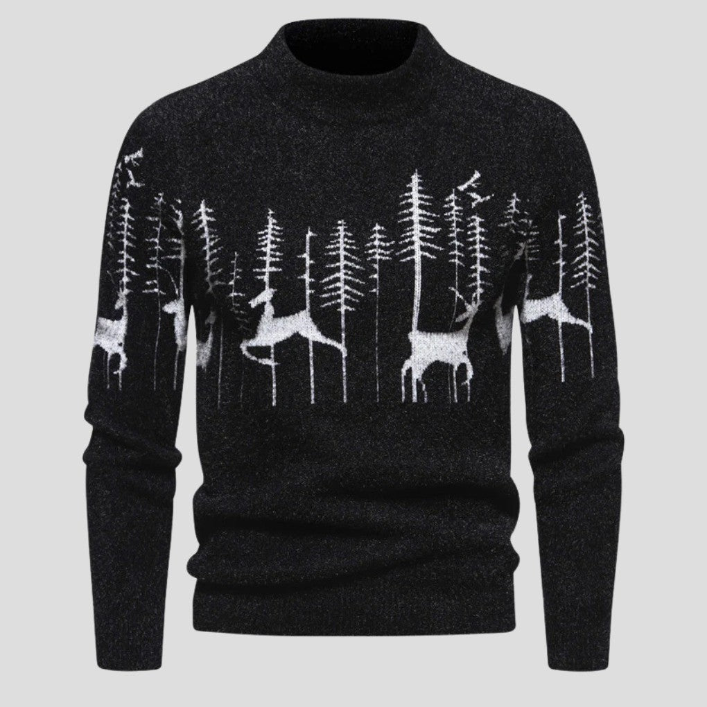 Men's Christmas Sweater with Reindeer Forest - Oscar - Black