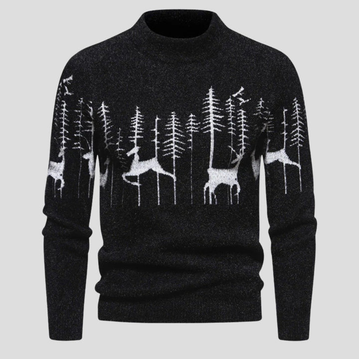 Men's Christmas Sweater with Reindeer Forest - Oscar - Black