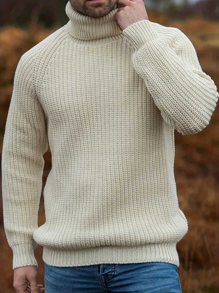 Men's Chunky Ribbed Turtleneck Sweater - Axel - Cream