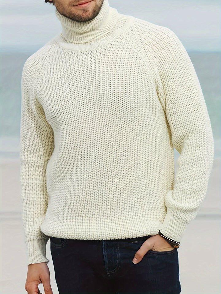 Men's Chunky Ribbed Turtleneck Sweater - Axel - Cream