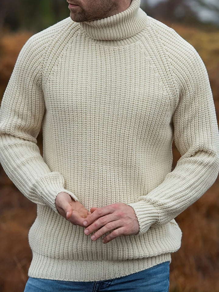 Men's Chunky Ribbed Turtleneck Sweater - Axel - Cream