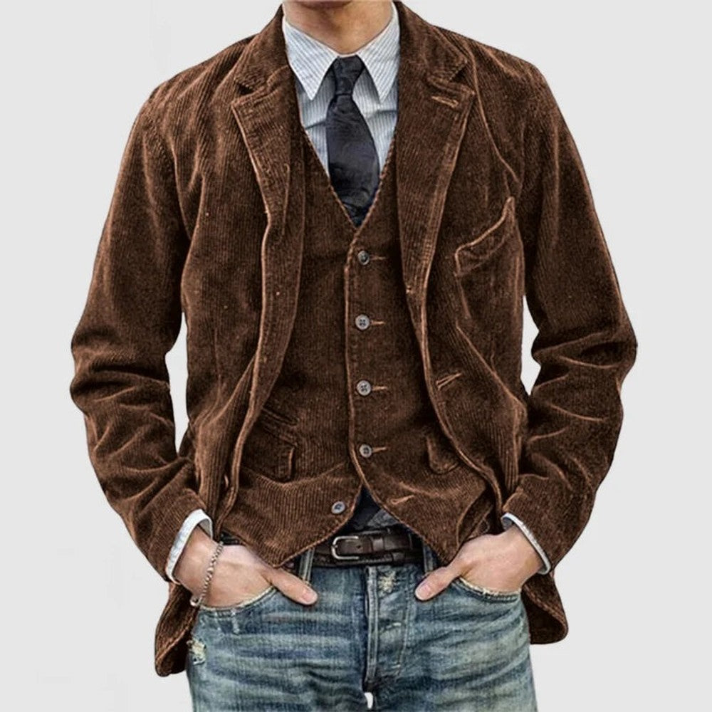 Men's Corduroy Blazer with Matching Vest - Wyatt - Brown