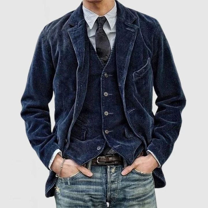 Men's Corduroy Blazer with Matching Vest - Wyatt - Navy