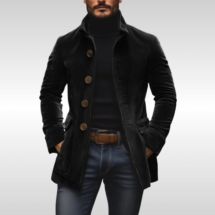 Men's Corduroy Coat with Stand Collar - Knox - Black