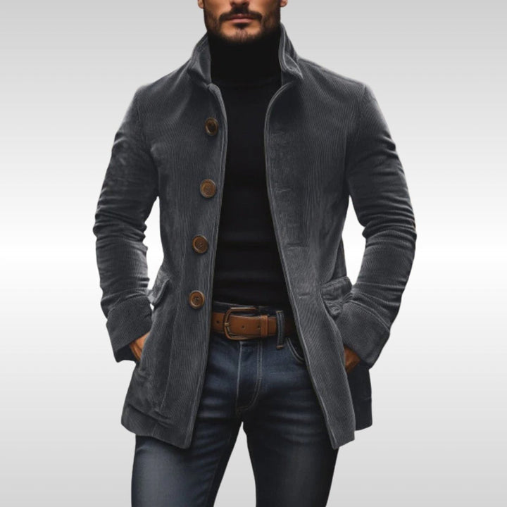 Men's Corduroy Coat with Stand Collar - Knox - Gray