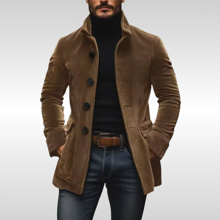 Men's Corduroy Coat with Stand Collar - Knox - Tan