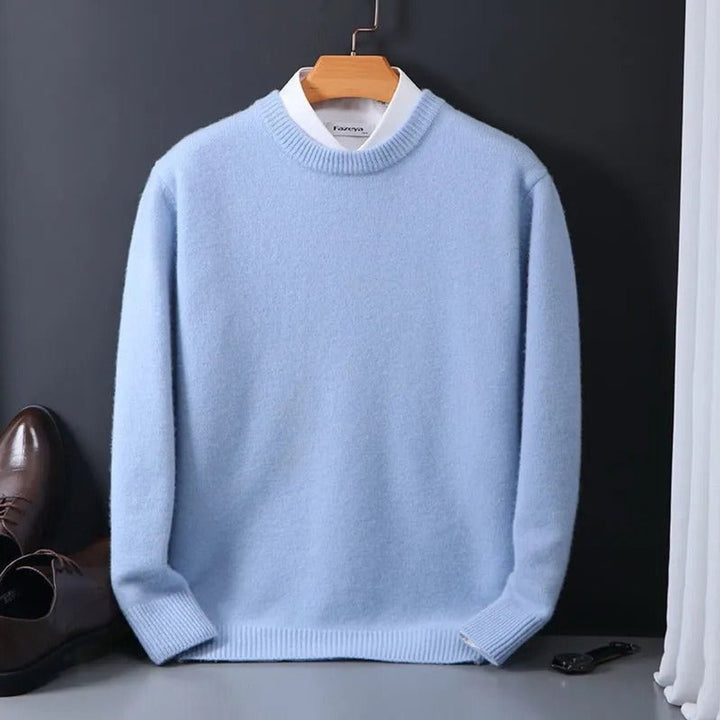 Men's Crew Neck Sweater with Brushed Knit - Jude - Powder Blue