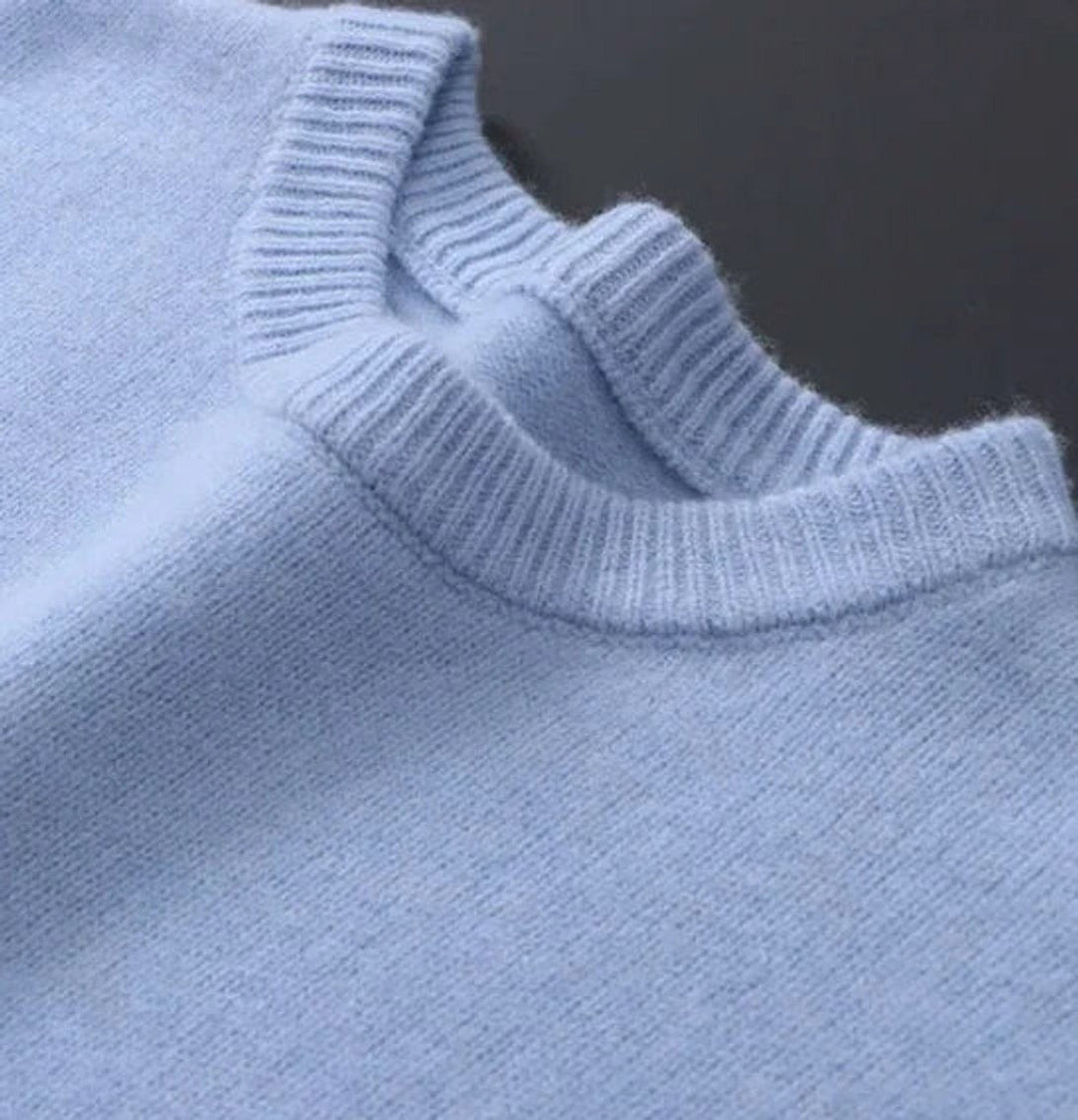 Men's Crew Neck Sweater with Brushed Knit - Jude - Powder Blue