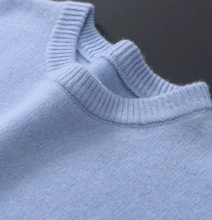 Men's Crew Neck Sweater with Brushed Knit - Jude - Powder Blue