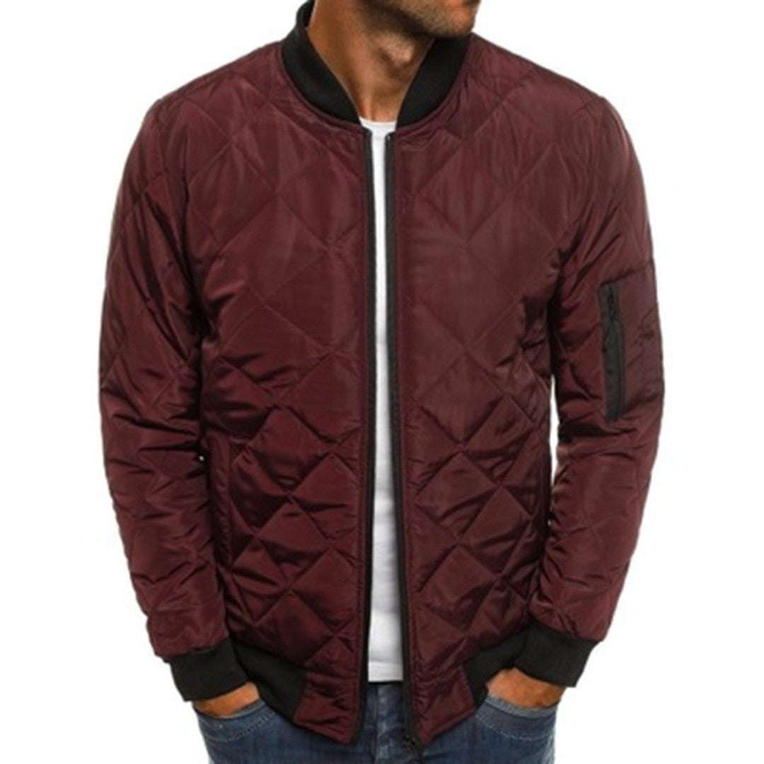 Men's Diamond Quilted Bomber Jacket - Rhys - Burgundy