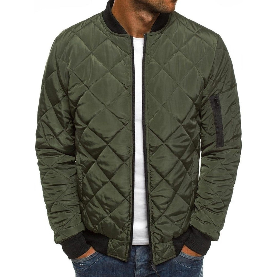 Men's Diamond Quilted Bomber Jacket - Rhys - Olive