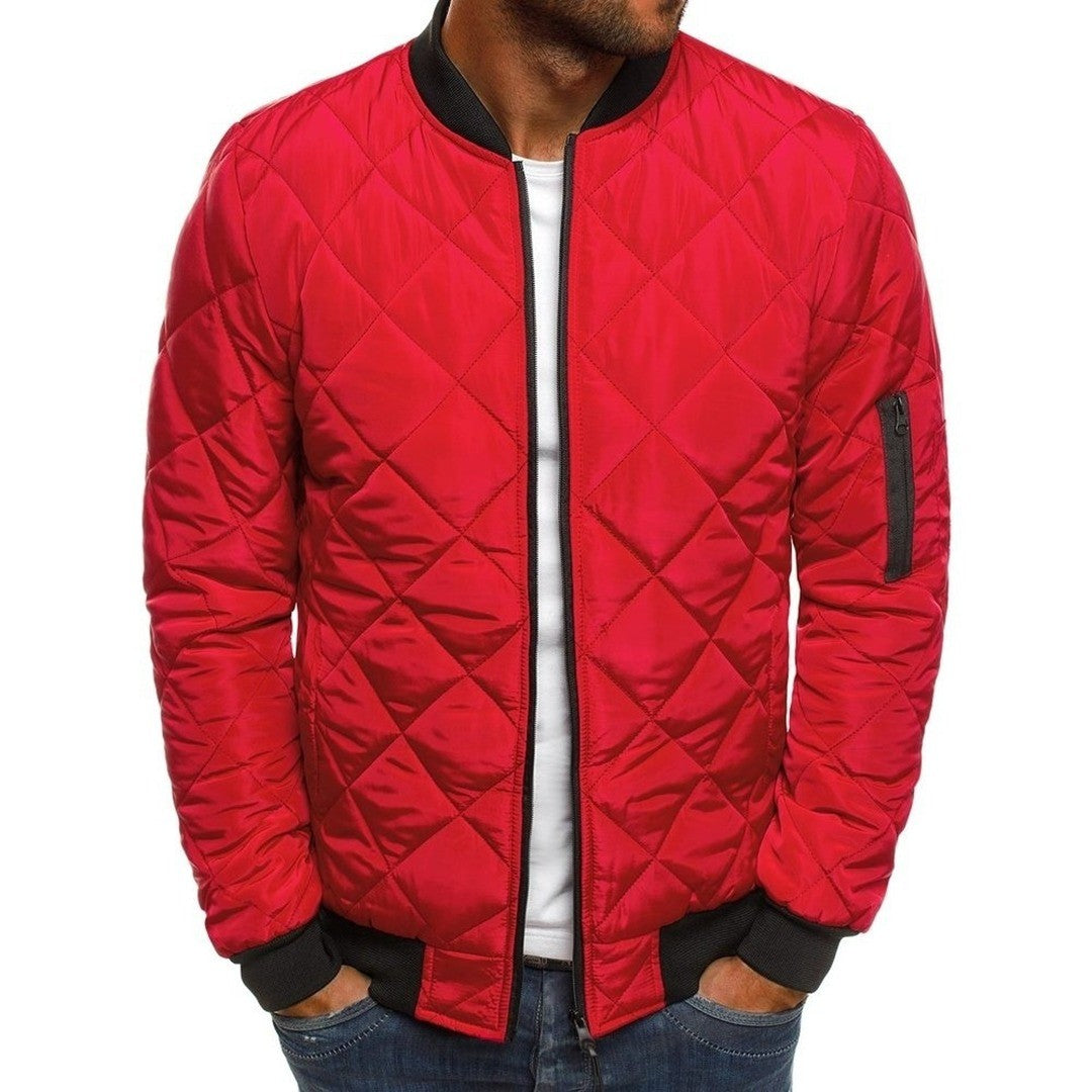 Men's Diamond Quilted Bomber Jacket - Rhys - Red