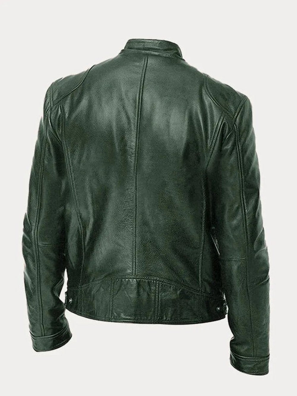 Men's Faux Leather Biker Jacket with Stand Collar - Cyrus - Army Green
