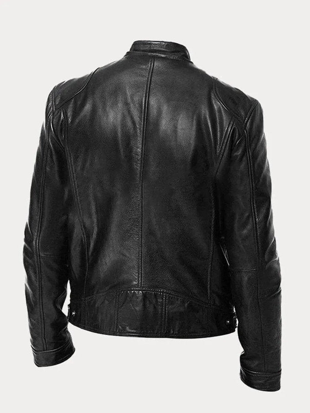 Men's Faux Leather Biker Jacket with Stand Collar - Cyrus - Black