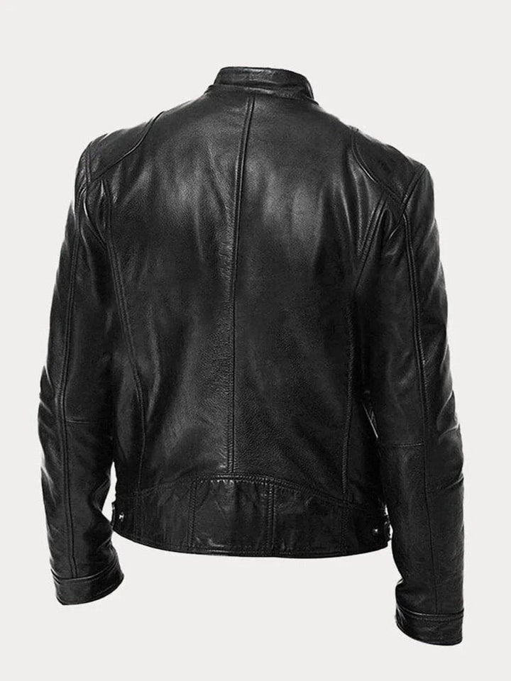 Men's Faux Leather Biker Jacket with Stand Collar - Cyrus - Black