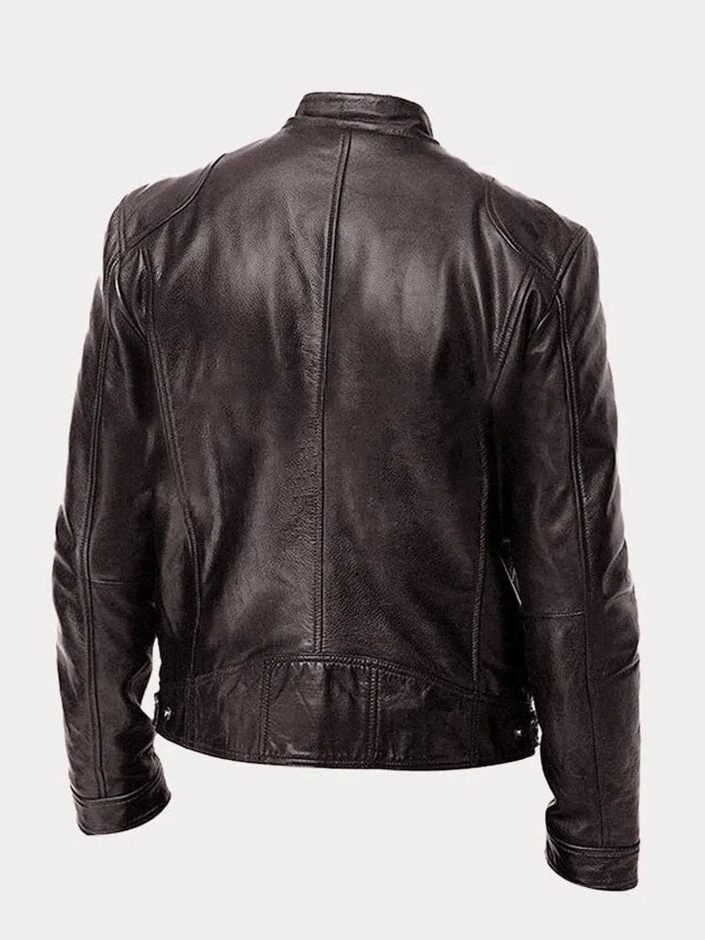 Men's Faux Leather Biker Jacket with Stand Collar - Cyrus - Brown