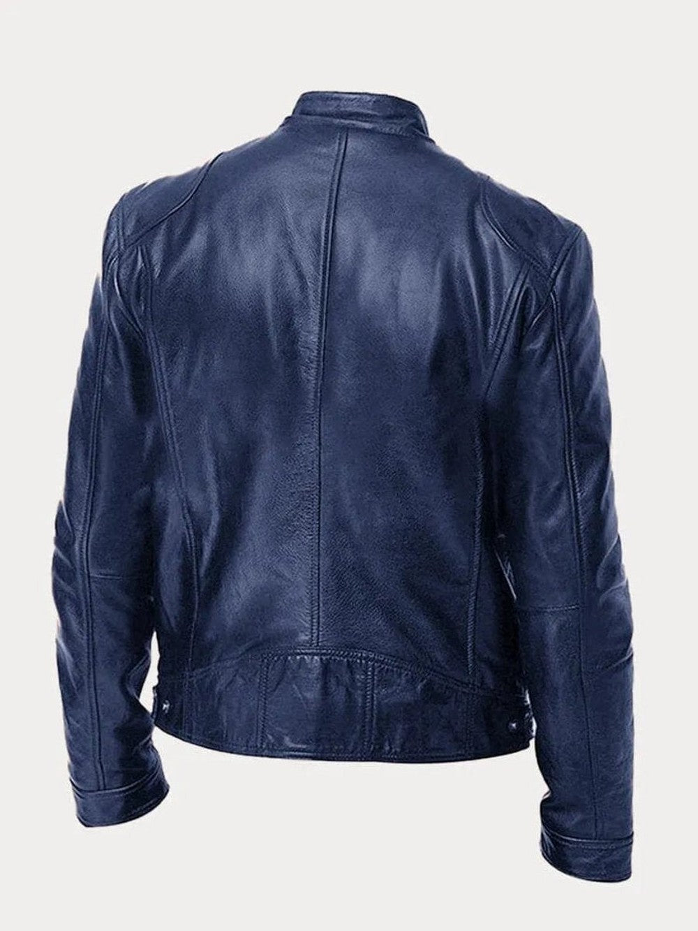Men's Faux Leather Biker Jacket with Stand Collar - Cyrus - Navy
