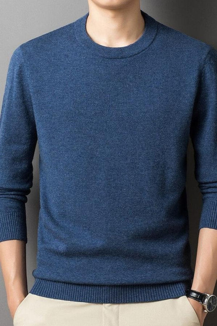Men's Fine Knit Crew Neck Sweater - Kai - Blue