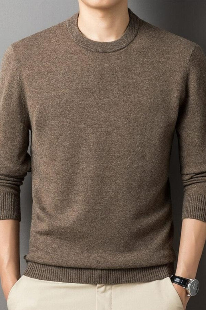 Men's Fine Knit Crew Neck Sweater - Kai - Brown