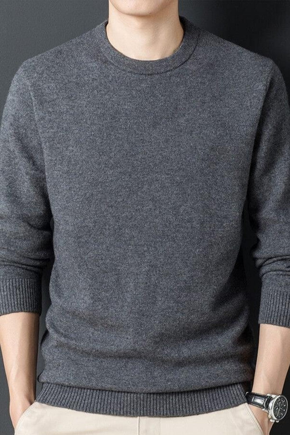 Men's Fine Knit Crew Neck Sweater - Kai - Gray