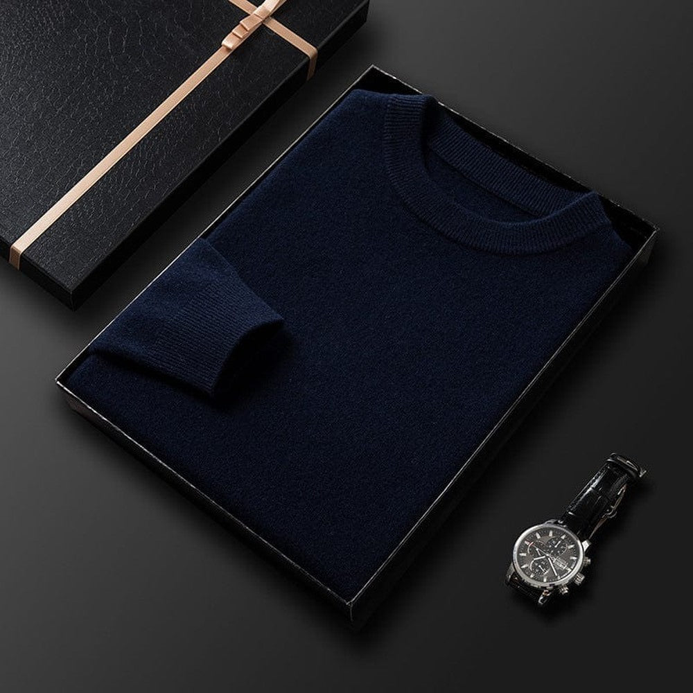Men's Fine Knit Crew Neck Sweater - Kai - Navy