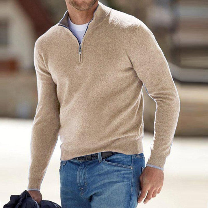 Men's Fine Knit Half Zip Sweater - Soren - Beige