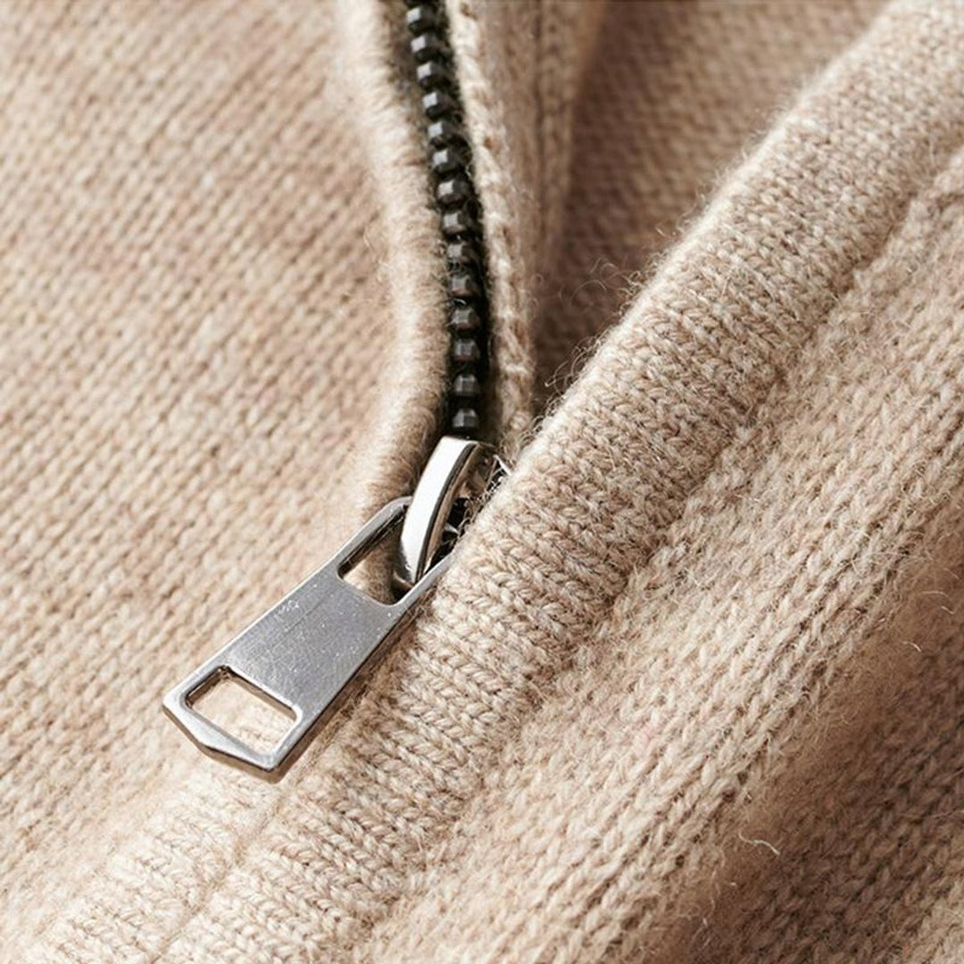 Men's Fine Knit Half Zip Sweater - Soren - Beige
