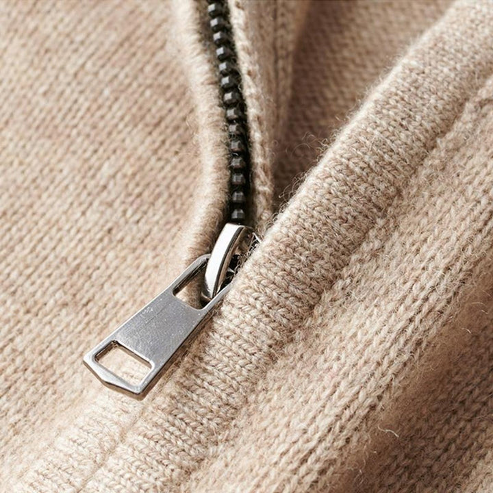Men's Fine Knit Half Zip Sweater - Soren - Beige