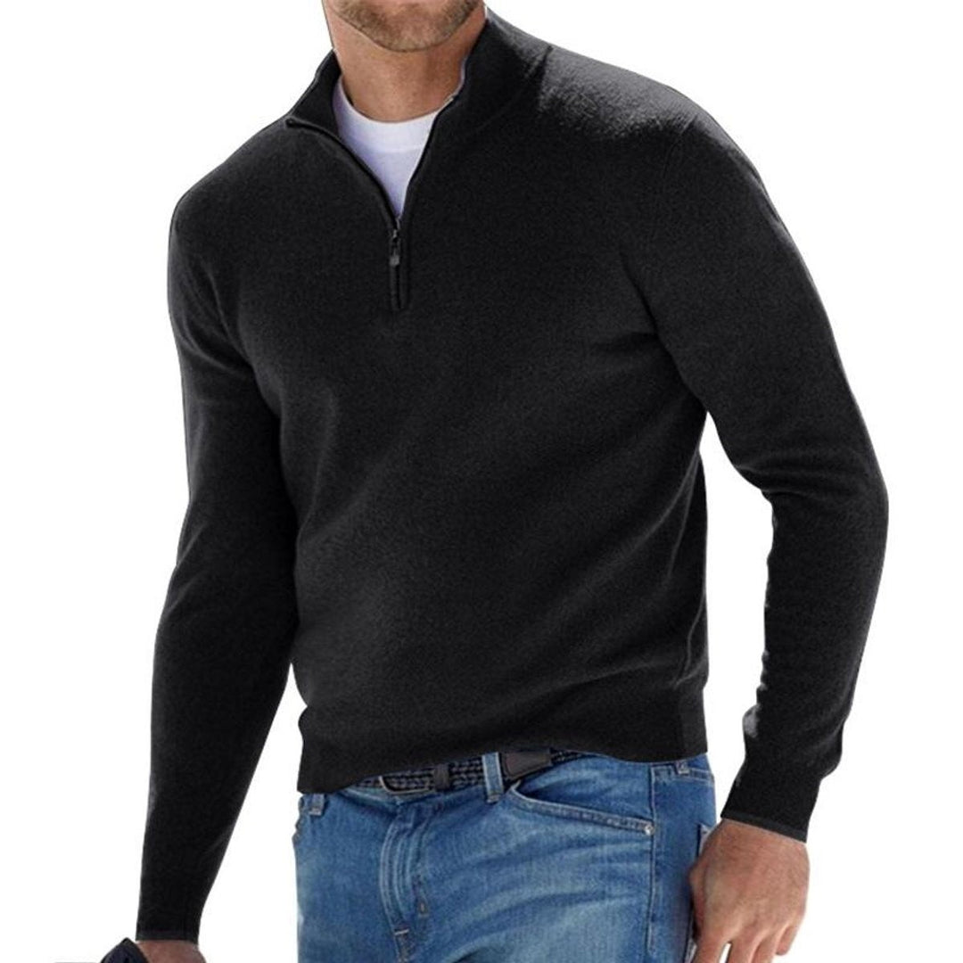Men's Fine Knit Half Zip Sweater - Soren - Black